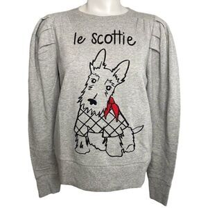 Charter Club Scottie Dog Sweatshirt Top Women's PETITE MEDIUM Gray Black Relaxed